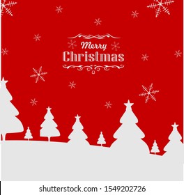 The Merry Christmas poster design card wallpaper with pines logo on red background