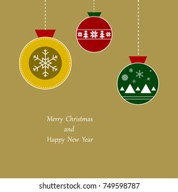 Merry Christmas poster or flyer. Christmas tree. New Year's toys. Flat style, 10 eps