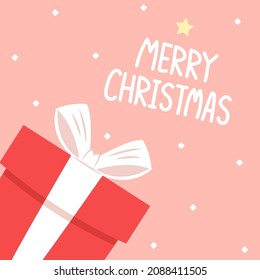 Merry Christmas poster. Gift box cartoon vector. Christmas cute wallpaper.