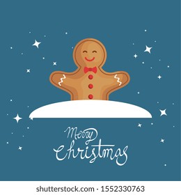 merry christmas poster with ginger cookie vector illustration design