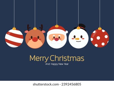 Merry Christmas poster. Merry Christmas greeting card, Christmas balls, vector illustration. Cute Christmas character cartoon.