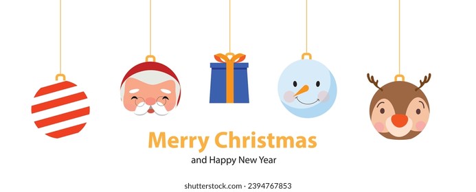 Merry Christmas poster. Merry Christmas greeting card, Christmas balls, vector illustration. Cute Christmas character cartoon.