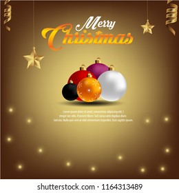 Merry Christmas poster with hand lettering and decoration elements. This illustration can be used as a greeting card, poster or print. Vector