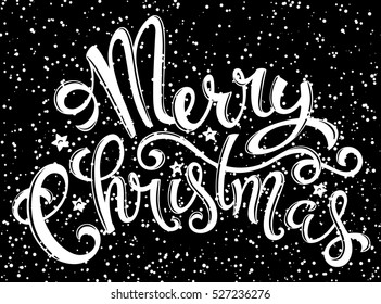 Merry Christmas poster with hand-drawn lettering, vector illustration