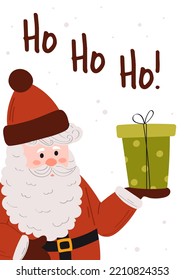 Merry Christmas poster with an inscription and Santa on a white background. Vector illustration.