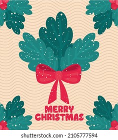 merry christmas poster with mistletoe and bow