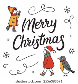 Merry Christmas Poster - Modern Typography Santa Hat