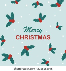 Merry Christmas poster. New year template banner. Mistletoe and snow background.