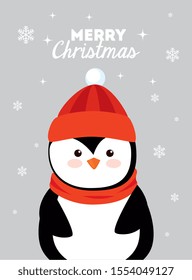 merry christmas poster with penguin vector illustration design