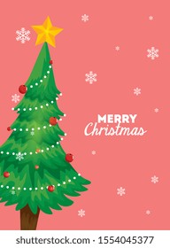 merry christmas poster with pine tree vector illustration design