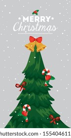 merry christmas poster with pine tree vector illustration design