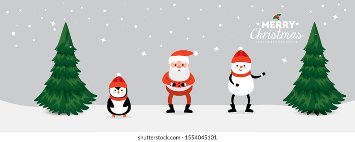 merry christmas poster with pine trees and decoration vector illustration design