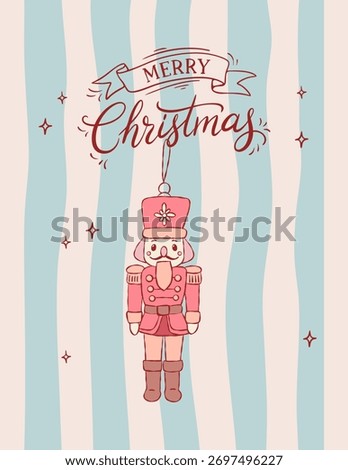Merry Christmas Poster with Pink Nutcracker in Coquette Style