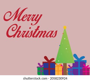 Merry Christmas poster with pinkish background and gifts