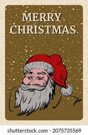 Merry Christmas poster, portrait Santa Claus, retro invitation. Vector illustration vintage