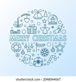 Merry Christmas Poster with Round modern blue outline design - Xmas concept illustration