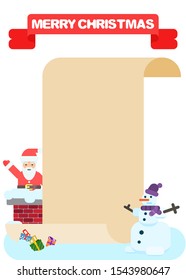 Merry Christmas Poster. Santa Claus and snowman with a scroll.vector image