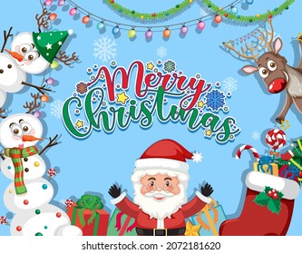 Merry Christmas poster with Santa Claus and Christmas ornament illustration