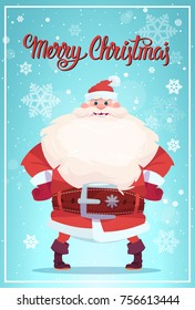 Merry Christmas Poster With Santa Claus Winter Holiday Banner Design Flat Vector Illustration