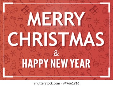 Merry Christmas poster sign on black background with gold Christmas decoration in frame