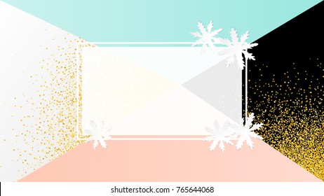 Merry Christmas poster. Snowflakes origami. Happy New Year. Winter holidays background. Cutout snow. New Year design. Greeting card. Abstract snowfall banner. Paper cut vector.