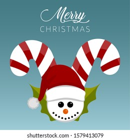 Merry christmas poster with a snowman and canes - Vector
