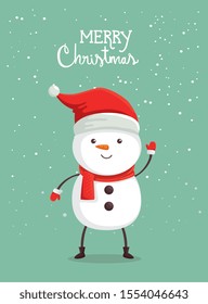 merry christmas poster with snowman vector illustration design