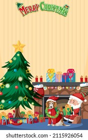 Merry Christmas poster template with Santa and cute dog illustration