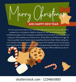 Merry Christmas poster with text sample and symbols