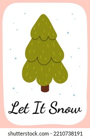 Merry Christmas  poster with Christmas tree isolated  on white background.
