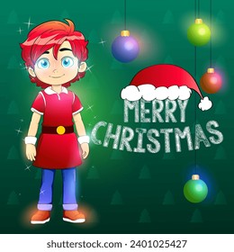 Merry Christmas Poster Vector illustration with a cute small boy Character in a Dazzling look, easy to edit can be used for social media Posters.