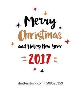 Merry Christmas poster, vector isolated lettering. Hand drawn card illustration.