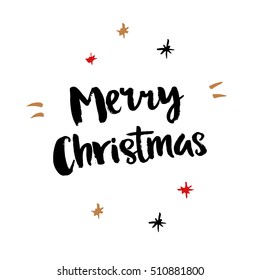 Merry Christmas poster, vector isolated lettering. Hand drawn card illustration.