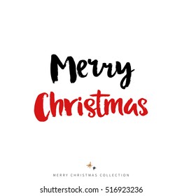 Merry Christmas poster, vector isolated lettering. Hand drawn card illustration.