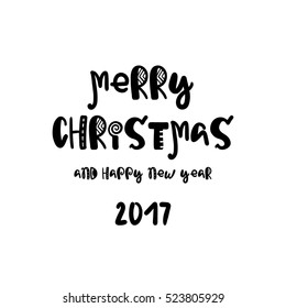 Merry Christmas poster, vector isolated lettering. Hand drawn card illustration.