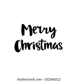 Merry Christmas poster, vector isolated lettering. Hand drawn card illustration.
