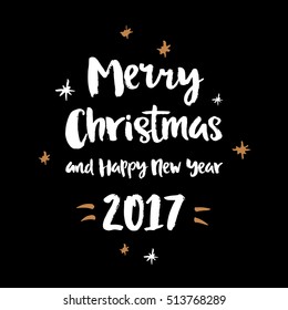 Merry Christmas poster, vector  lettering. Hand drawn card illustration.