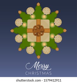 Merry christmas poster with a christmas wreath- Vector