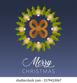 Merry christmas poster with a christmas wreath- Vector