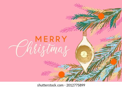 Merry christmas premade banner with fur tree