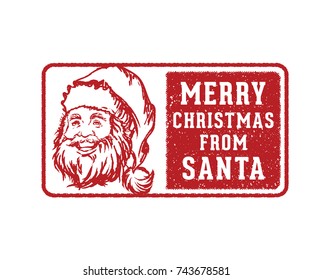 merry christmas present stamp with smiling santa face