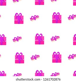 Merry Christmas presents in boxes with wrapping seamless pattern vector celebration of winter holiday colorful boxes with dotted patterns and bows in top giftboxes containers with surprise set.