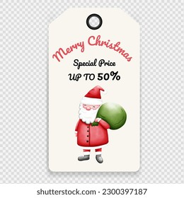 Merry Christmas price tag and offer element. Watercolor hand draw painting. Vector illustration.