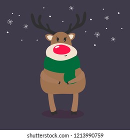 Merry Christmas print with cute deer. Hand drawn cute print for posters, cards, decor.