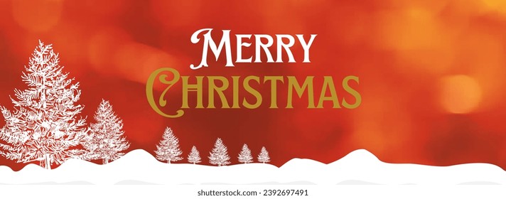 Merry Christmas Promotion Poster or banner with white tree   box,LED Strinand christmas element for Retail,Shopping or Christmas Promotion in red and gold style.