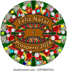 Merry Christmas and Prospero 2024 mandala with snowflakes, Christmas balls and ribbons.