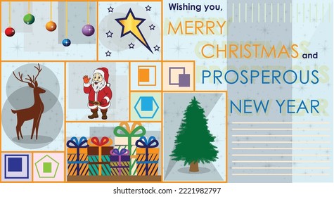  Merry Christmas and prosperous new year card vector Christmas elements Santa, X-mas tree, reindeer, decoration, card, greeting Simple card, Corporate design