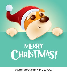 Merry Christmas! Christmas puppy with big sign. 