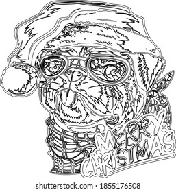 MERRY CHRISTMAS PUPPY DOG SANTA CLAUS CHRISTMAS CUTE FACE PUG COLORING PAGE