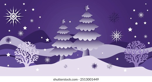 Feliz Natal roxo banner com floco de neve